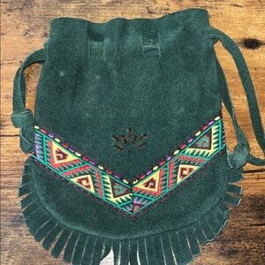 Embroidered Green Suede Fringe Bag.. Great condition
